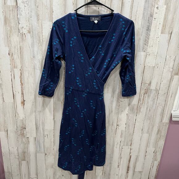 Ibex *FLAW Ferryn Dark Navy Merino Wool A-Line Wrap Dress Size S Women's V Neck - Picture 1 of 10